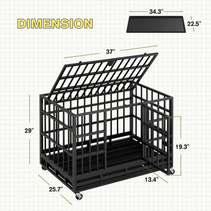Furmax Heavy Duty Dog Crate with Removable Tray Large Dog Kennel Heavy Duty Dog Crate cage with Wheels