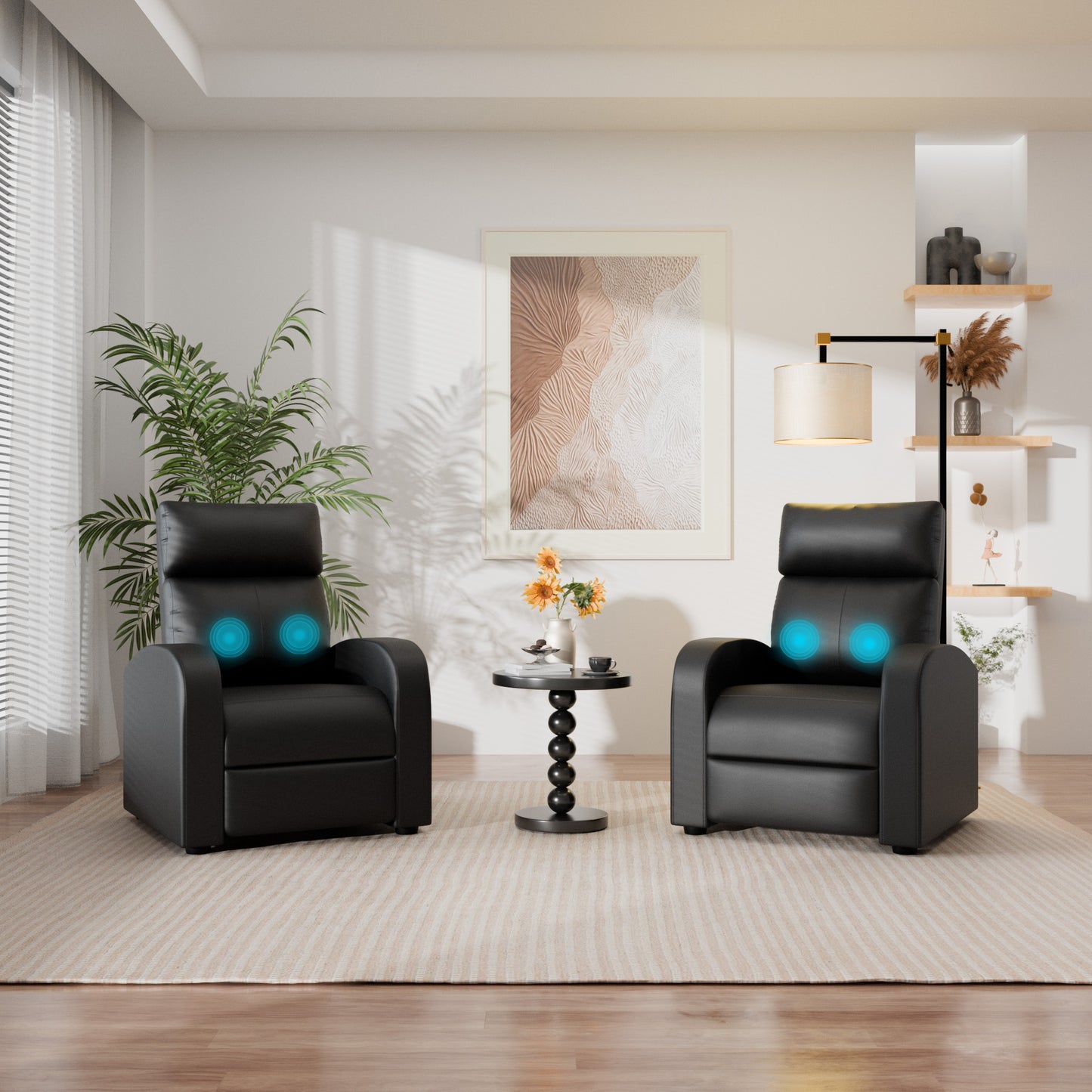 Furmax Recliner Chair Pu Leather Single Sofa Home Theater Recliners with 2 Point Massage Function for Living Room