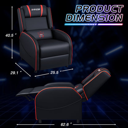 Furmax RGB LED Lights Gaming Massage Recliner Chair Racing Style Single Living Room Sofa Ergonomic Home Theater Seating with Massage Lumbar Support