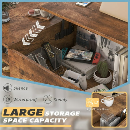 Furmax 39 Inch Wood Lift Top Coffee Table with Hidden Compartment and Storage Shelf, Lift Tabletop Dining Table for Home Living Room Bedroom, Office