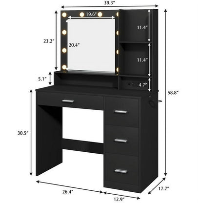 Furmax Vanity Desk with Lights and Mirror Makeup Vanity Table Set with Drawer and Power Outlet