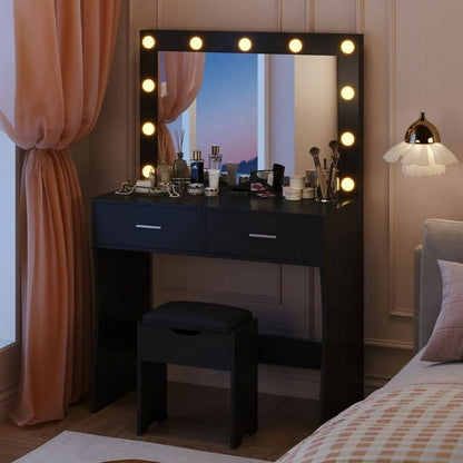 Furmax Makeup Vanity Table Set with Lights and Mirror Vanity Desk with Drawer and Chair