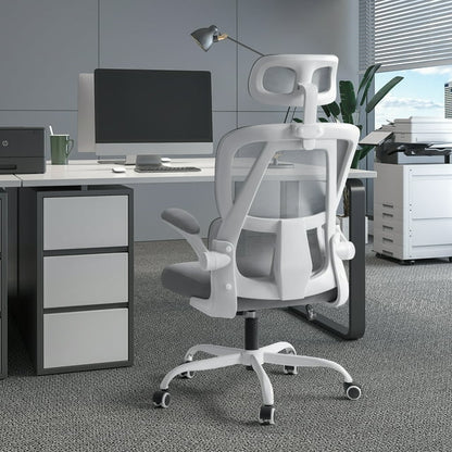 Furmax Ergonomic Office Chair Mesh Office Chair with Adjustable Headrest & Flip-Up Arms, Swivel Computer Task Chair with Lumbar Support