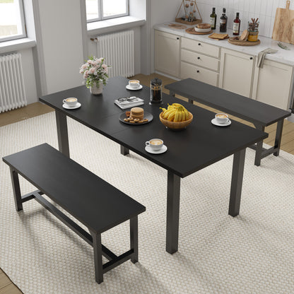 Furmax Expandable Dining Table Set for 4 with 2 Benches High Quality Metal Frame & Wood Board Kitchen Living Room Small Space Modern Kitchen Table