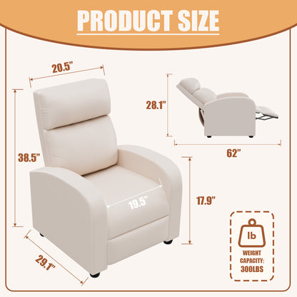 Furmax Recliner Chair Pu Leather Single Sofa Home Theater Recliners with Lumbar Support for Living Room