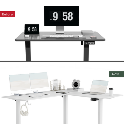 Furmax L-shaped Electric Sit-Stand Desk 63in Wide Electric Stand Up Height Adjustable Lifting Range 28~46in Computer Workstation Standing Desk Height Adjustable