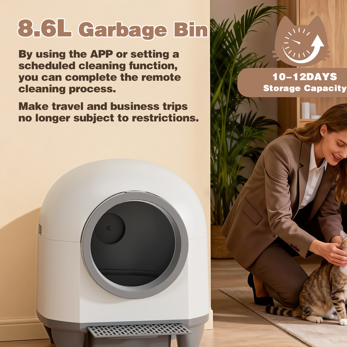 Furmax Self Cleaning cat Litter Box with Mat,Automatic Cat Litter Box for Multiple Cats with Safety Protection and App Control,A Complimentary Garbage Bag
