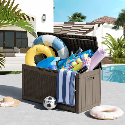 Furmax 100 Gallon Patio Lockable Storage Box, Indoor Outdoor Large Size Resin Deck Container,