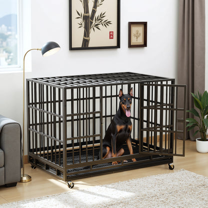 Furmax Heavy Duty Dog Crate with Removable Tray Large Dog Kennel Heavy Duty Dog Crate cage with Wheels