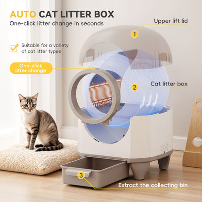 Furmax Self Cleaning cat Litter Box with Mat,Automatic Cat Litter Box for Multiple Cats with Safety Protection and App Control,A Complimentary Garbage Bag