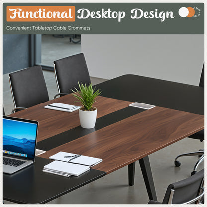 Furmax 8FT Conference Table for 10 People, 94.49L x 47.24W x 29.92H Inches Large Meeting Table with Cable Grommets, Modern Seminar Boardroom Table for Office Conference Room, Brown