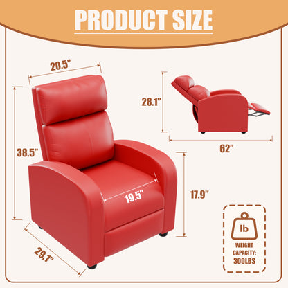 Furmax Recliner Chair Pu Leather Single Sofa Home Theater Recliners with Lumbar Support for Living Room