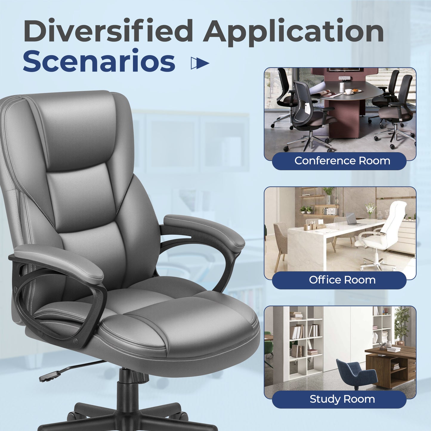 Furmax High-back Executive Office Chair With Lumbar Support Height Adjustable Swivel Seat PU Leather