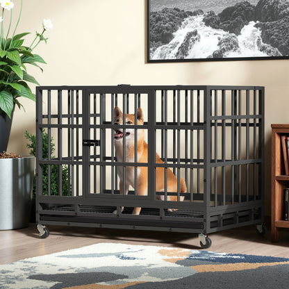 Furmax Heavy Duty Dog Crate with Removable Tray Large Dog Kennel Heavy Duty Dog Crate cage with Wheels