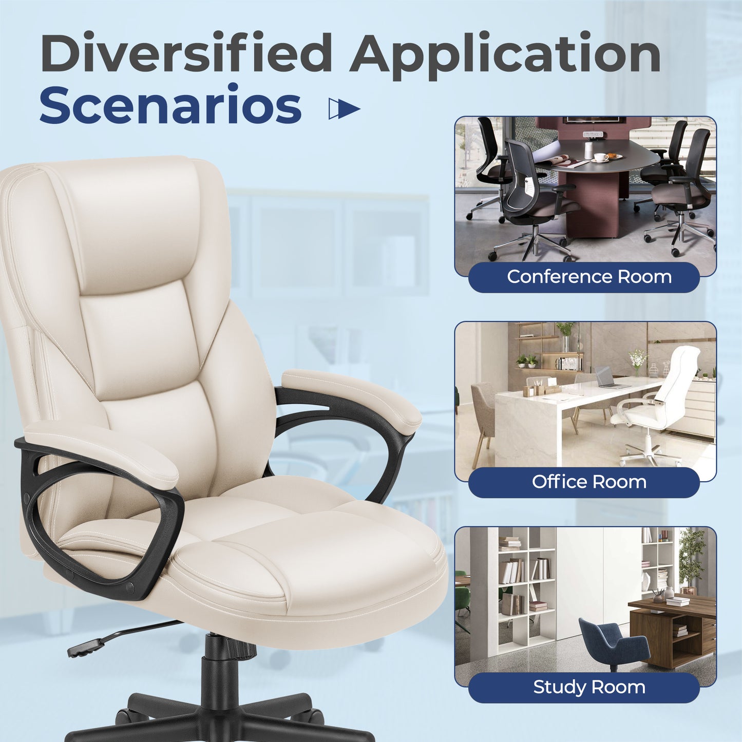 Furmax High-back Executive Office Chair With Lumbar Support Height Adjustable Swivel Seat PU Leather