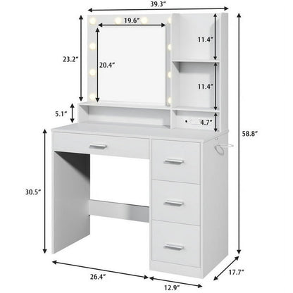 Furmax Vanity Desk with Lights and Mirror Makeup Vanity Table Set with Drawer and Power Outlet