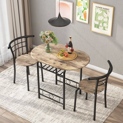 Furmax 3 Piece Wood and Metal Dining set, Small dining table for 2 ,for Living Room, Dining Room, Kitchen