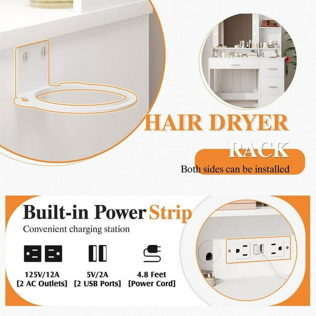 Furmax Vanity Desk with Lights and Mirror Makeup Vanity Table Set with Drawer and Power Outlet