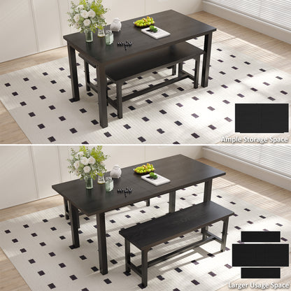 Furmax Expandable Dining Table Set for 4 with 2 Benches High Quality Metal Frame & Wood Board Kitchen Living Room Small Space Modern Kitchen Table