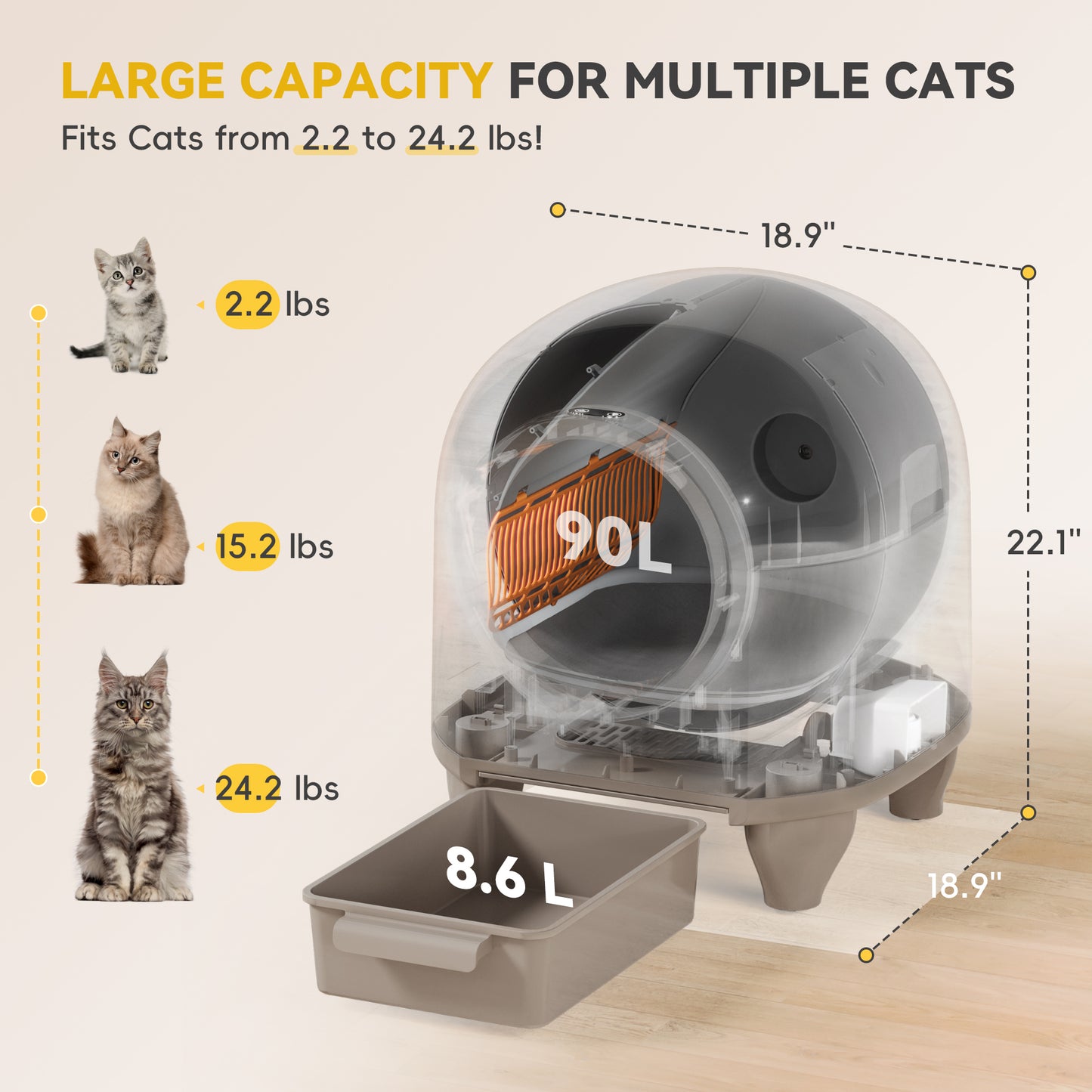 Furmax Self Cleaning cat Litter Box with Mat,Automatic Cat Litter Box for Multiple Cats with Safety Protection and App Control,A Complimentary Garbage Bag