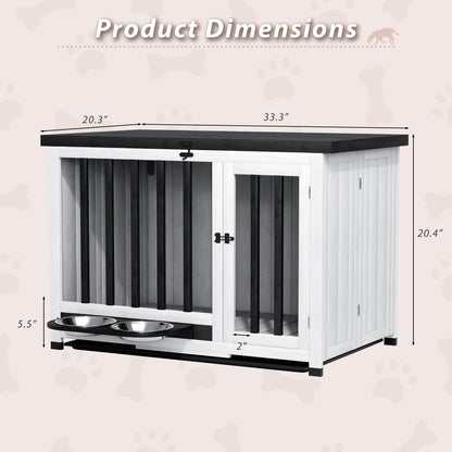 Furmax Solid Wood Indoor Dog Crate Furniture with Bowl Portable Collapsible Doghouse End Table Heavy Duty Dog Cage with Opening Roof