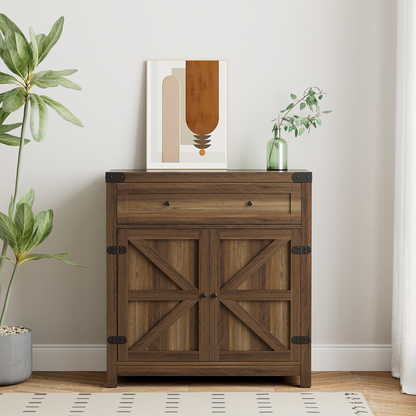Furmax Modern Farmhouse Storage Cabinet, Wood Kitchen Buffet Sideboard with Drawer and Shelf