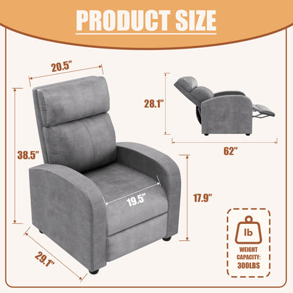 Furmax Recliner Chair Pu Leather Single Sofa Home Theater Recliners with 2 Point Massage Function for Living Room
