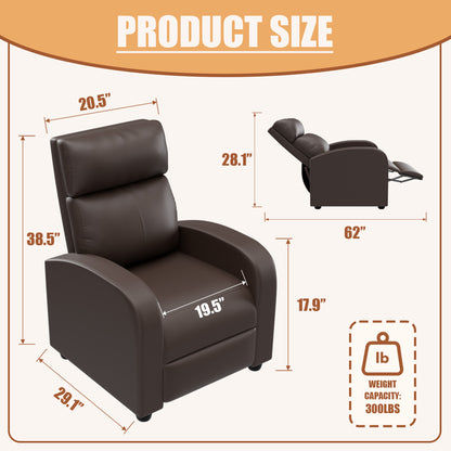 Furmax Recliner Chair Pu Leather Single Sofa Home Theater Recliners with 2 Point Massage Function for Living Room