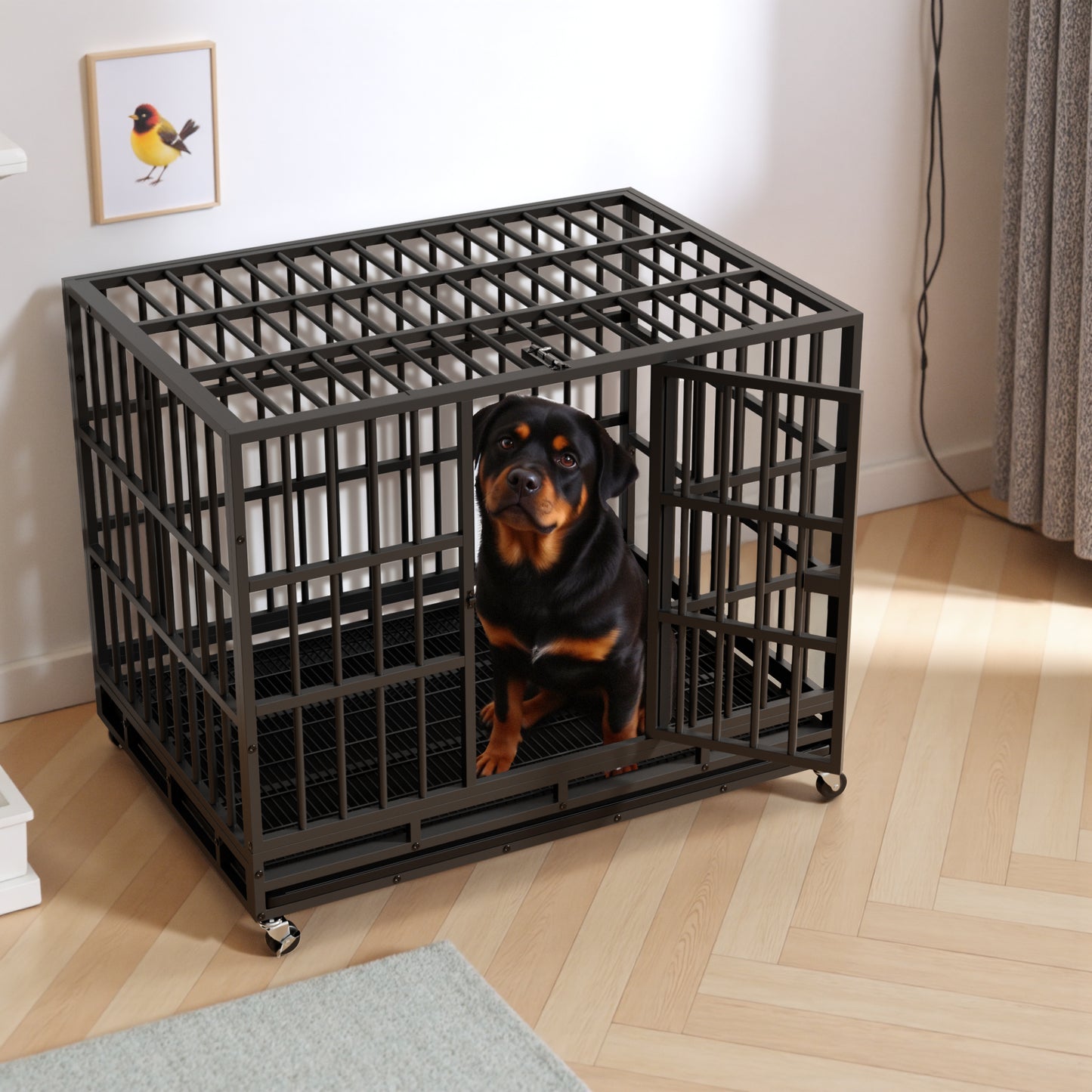 Furmax Heavy Duty Dog Crate with Removable Tray Large Dog Kennel Heavy Duty Dog Crate cage with Wheels