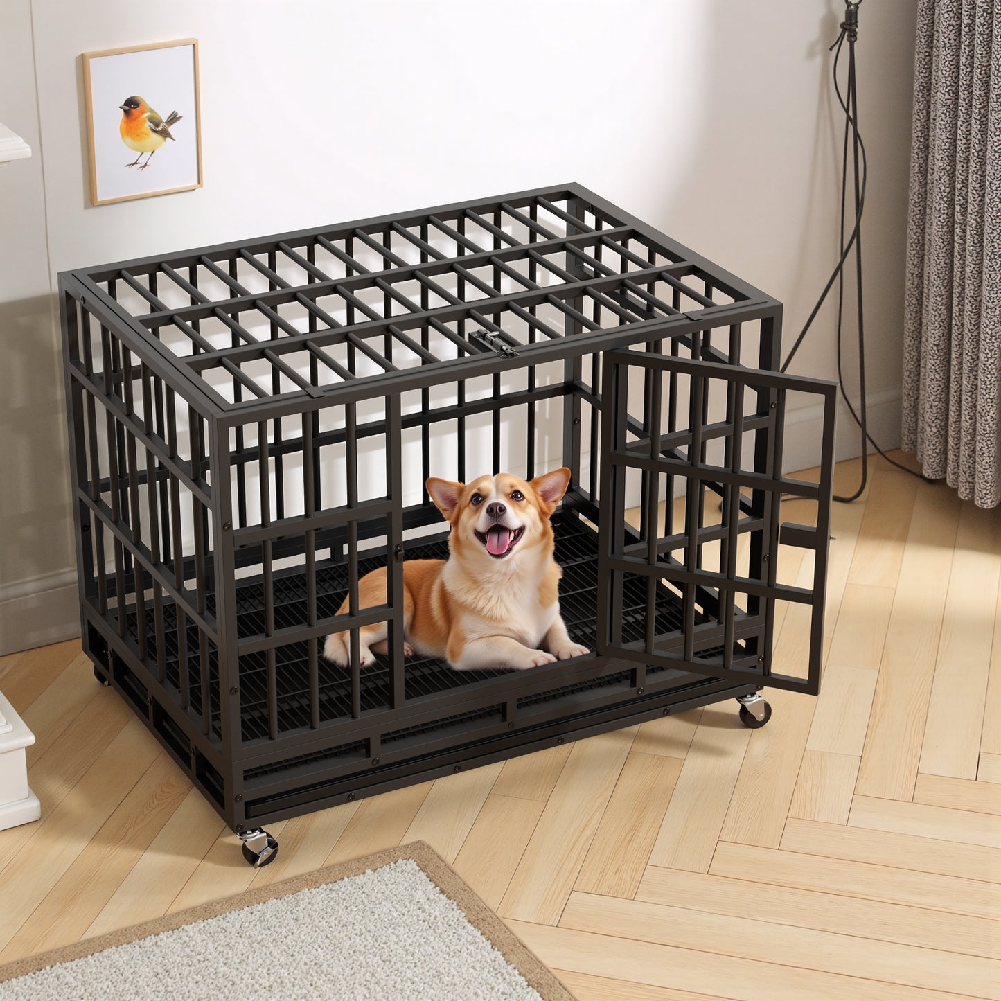 Furmax Heavy Duty Dog Crate with Removable Tray Large Dog Kennel Heavy Duty Dog Crate cage with Wheels