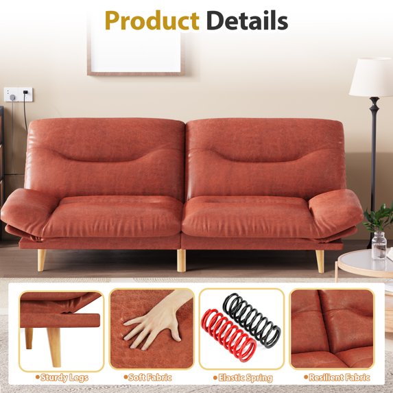 Furmax Futon with Five Angles Adjustable Armrests and Adjustable Backrest Futon Sofa Couch for Small Spaces Living Room Office,Leathaire Brown