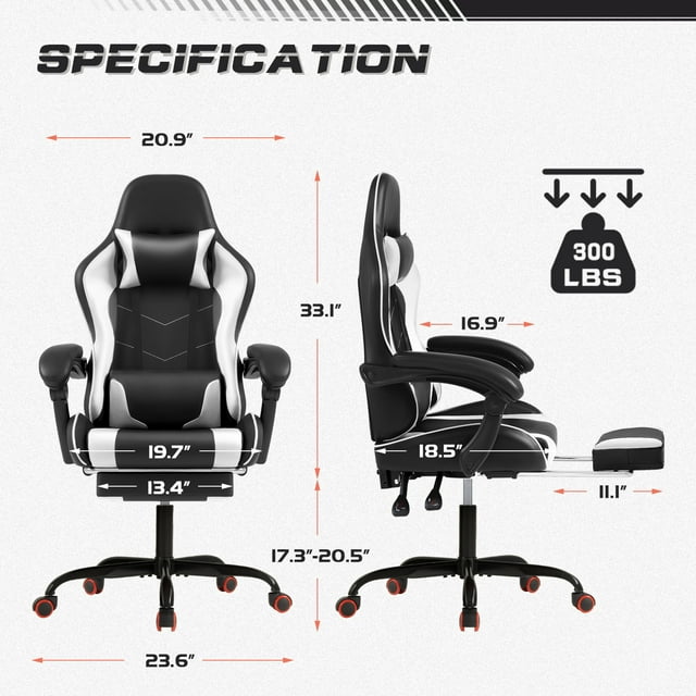 Furmax High Back Massage Gaming Chair with Footrest PU Leather Racing Computer Chair with Lumbar Support Ergonomic Office Chairs, White