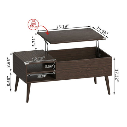 Furmax 39 Inch Wood Lift Top Coffee Table with Hidden Compartment and Storage Shelf, Lift Tabletop Dining Table for Home Living Room Bedroom, Office