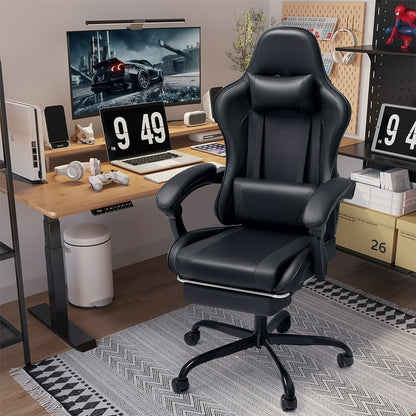 Furmax High Back Massage Gaming Chair with Footrest PU Leather Racing Computer Chair with Lumbar Support Ergonomic Office Chairs, White