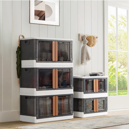 Furmax Storage Bins with Lids Collapsible Storage Cabinet for Closet Organizers, Plastic Container for Clothes, Books, Toys Stackable Storage Box with Wheels for Home, Dorm