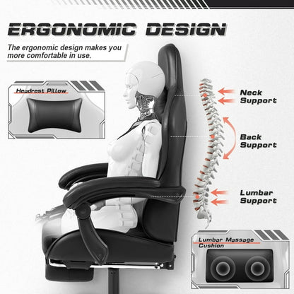 Furmax High Back Massage Gaming Chair with Footrest PU Leather Racing Computer Chair with Lumbar Support Ergonomic Office Chairs, White
