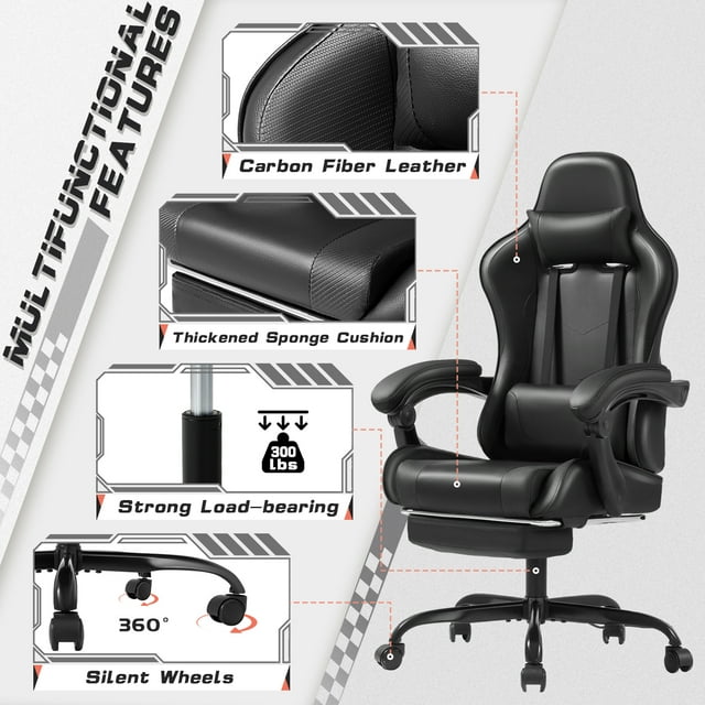 Furmax High Back Massage Gaming Chair with Footrest PU Leather Racing Computer Chair with Lumbar Support Ergonomic Office Chairs, White