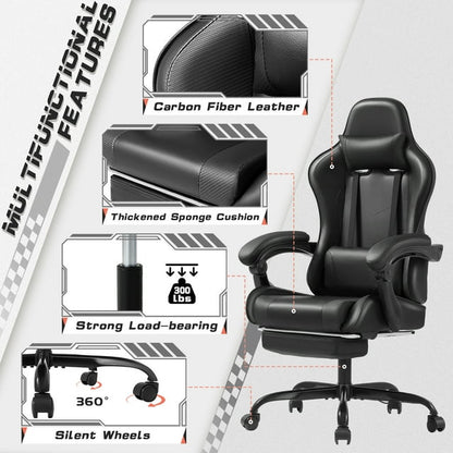 Furmax High Back Massage Gaming Chair with Footrest PU Leather Racing Computer Chair with Lumbar Support Ergonomic Office Chairs, White