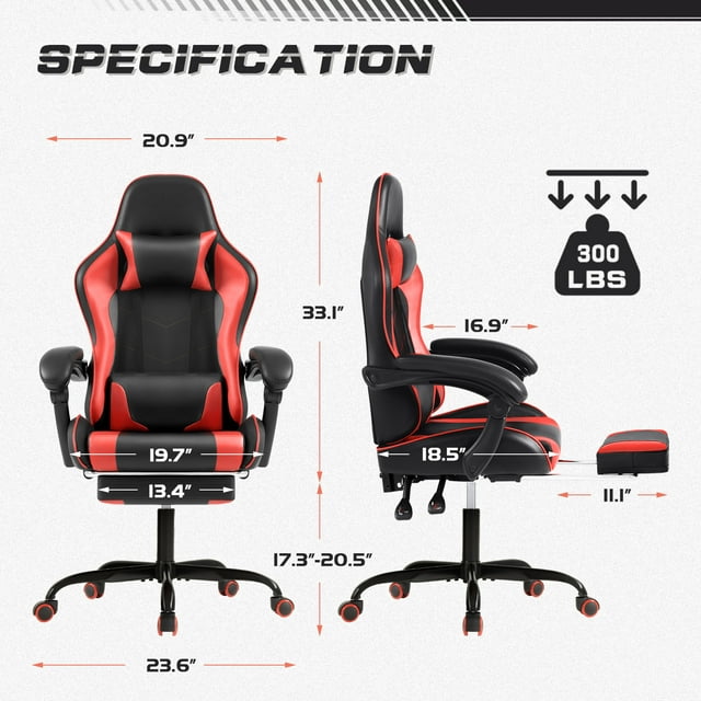 Furmax High Back Massage Gaming Chair with Footrest PU Leather Racing Computer Chair with Lumbar Support Ergonomic Office Chairs, White