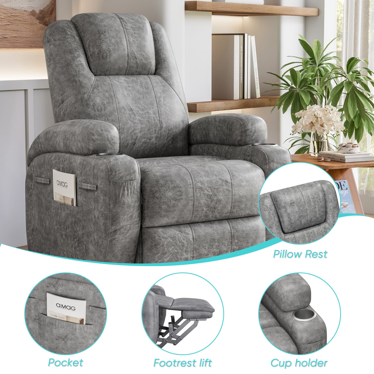 Furmax Power Lift Leathaire Fabric Recliner Chair Massage Recliner Sofa for Bedroom