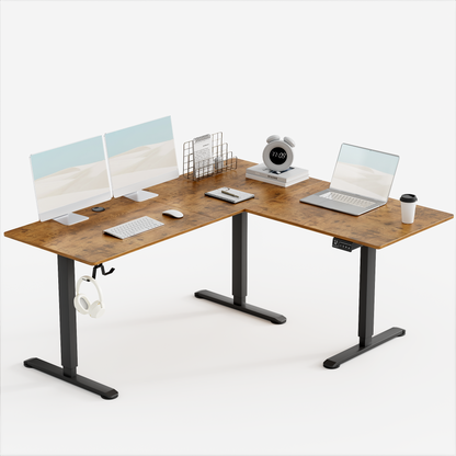Furmax L-shaped Electric Sit-Stand Desk 63in Wide Electric Stand Up Height Adjustable Lifting Range 28~46in Computer Workstation Standing Desk Height Adjustable