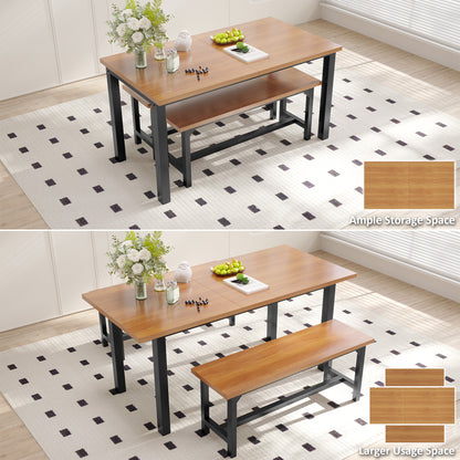 Furmax Expandable Dining Table Set for 4 with 2 Benches High Quality Metal Frame & Wood Board Kitchen Living Room Small Space Modern Kitchen Table