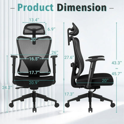 Furmax Ergonomic Mesh Task Chair with Adjustable Headrest, Lumbar Support, and Memory Foam Cushion for Office, Black