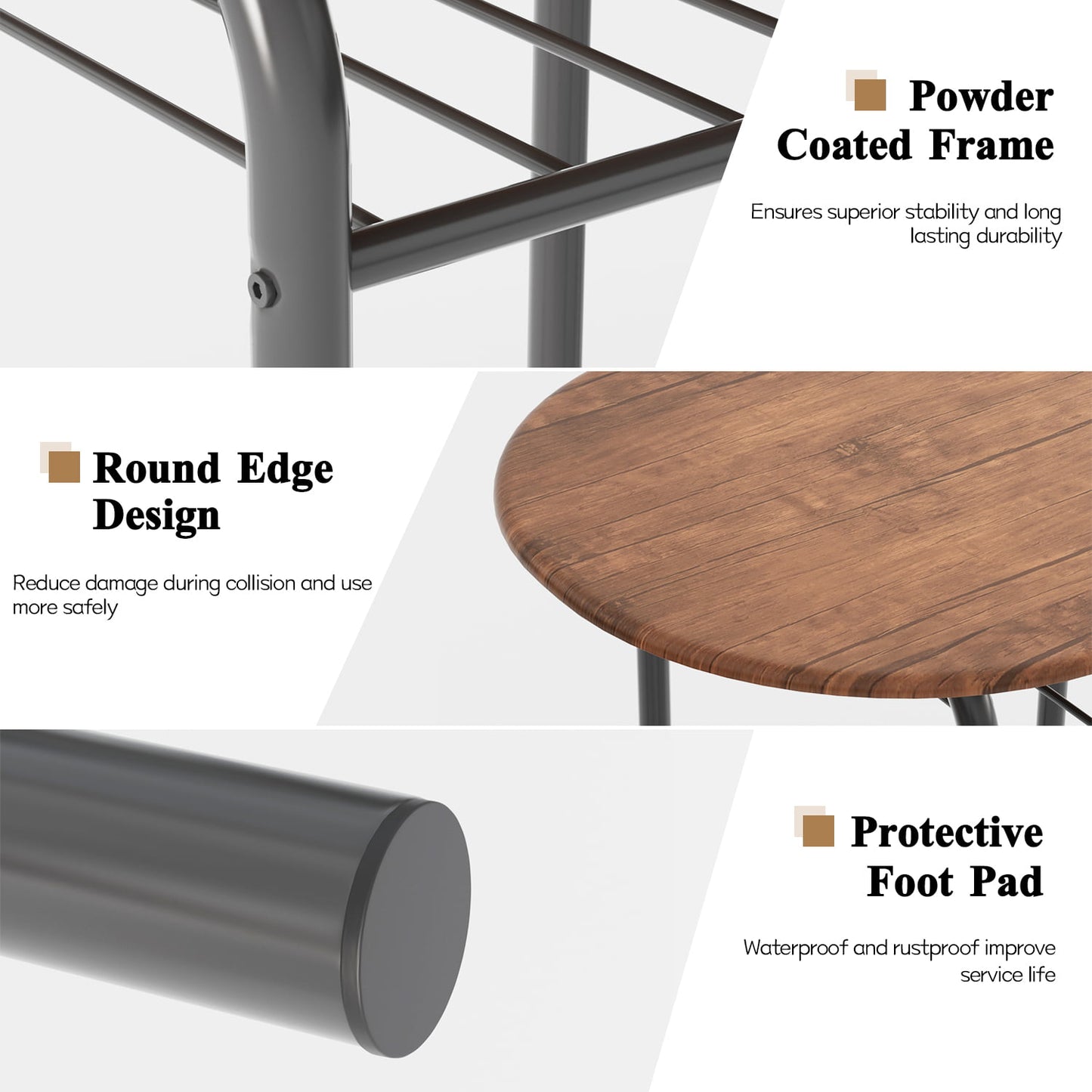 Furmax 3 Piece Wood and Metal Dining set, Small dining table for 2 ,for Living Room, Dining Room, Kitchen