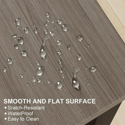 Furmax L-Shape Office Desk Gaming Table with LED Lights Built-in Socket Computer Stand Cloth Drawer 2 Types of Assembly