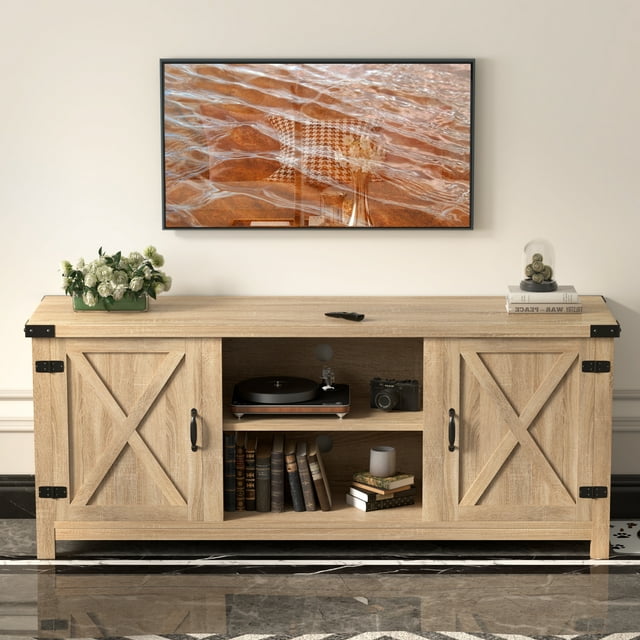 Furmax Barn Door TV Stand Media Console Center Industrial Style for TVs up to 65",