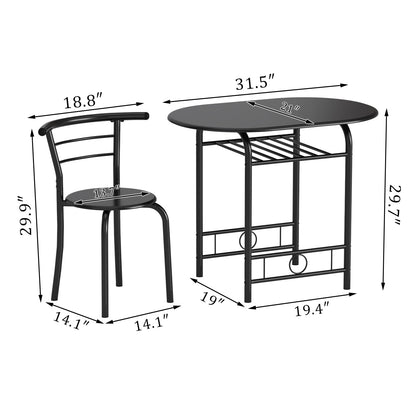 Furmax 3 Piece Wood and Metal Dining set, Small dining table for 2 ,for Living Room, Dining Room, Kitchen