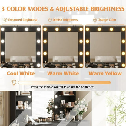 Furmax Makeup Vanity with Mirror and Drawers Vanity Desk Set with 3 Modes Adjustable Brightness Lights and USB Power Outlet
