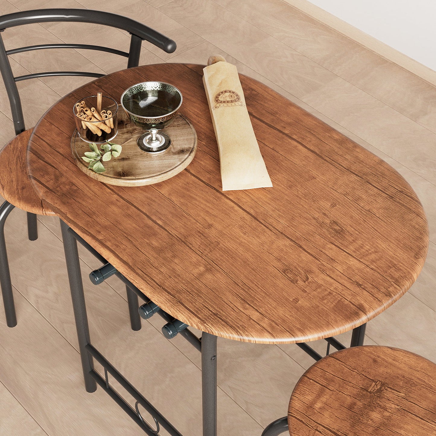 Furmax 3 Piece Wood and Metal Dining set, Small dining table for 2 ,for Living Room, Dining Room, Kitchen