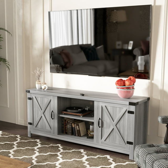 Furmax Barn Door TV Stand Media Console Center Industrial Style for TVs up to 65",